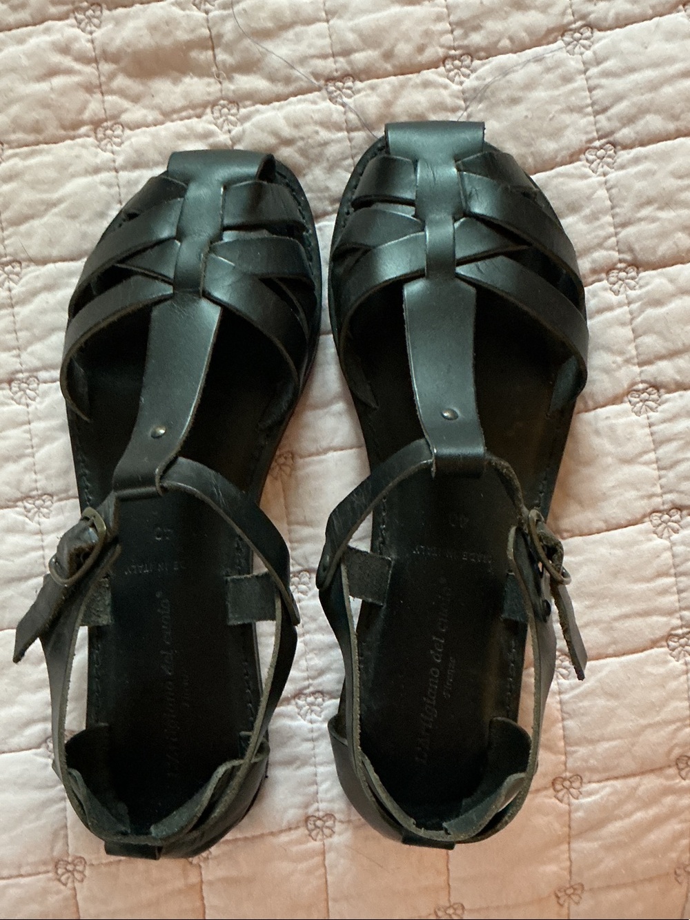 Women's Italian Black Leather Strappy Sandals
